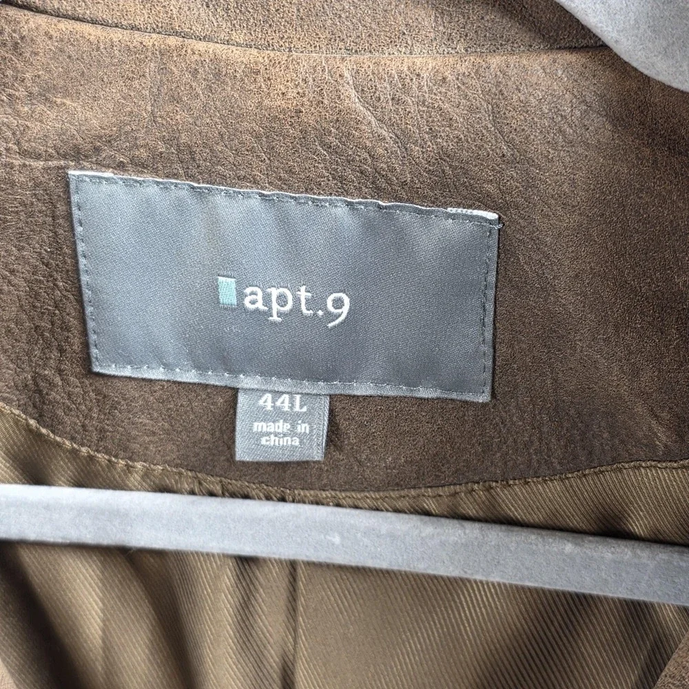 Leather Jacket Mens Apt.‎ 9 44L Vintage Y2K Long Brown Buttons Collared Preppy